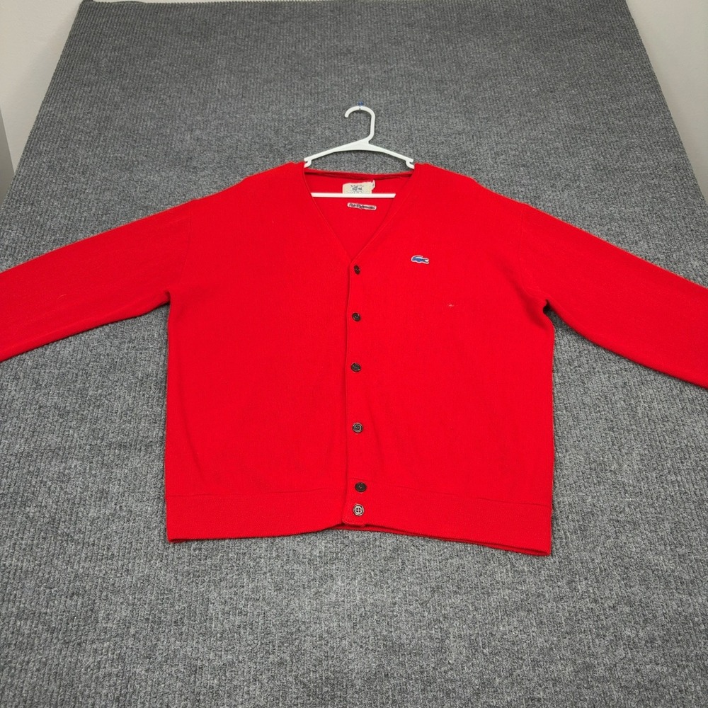 Lacoste Cardigan Mens XL Red Izod V-Neck Button Front Knit‎ Preppy Vintage